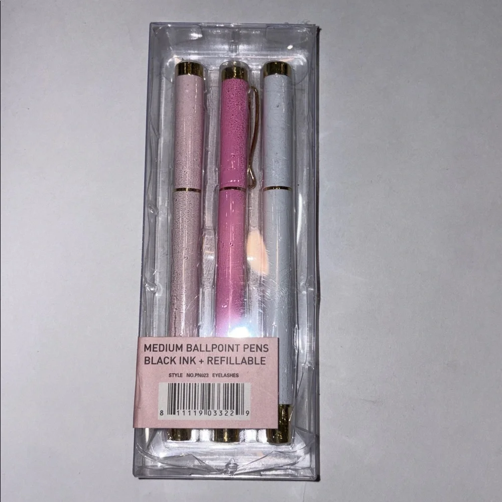 Sweet Water Decor Pink Metal Pen Set 3 Pack Eyelash Gift NWT
